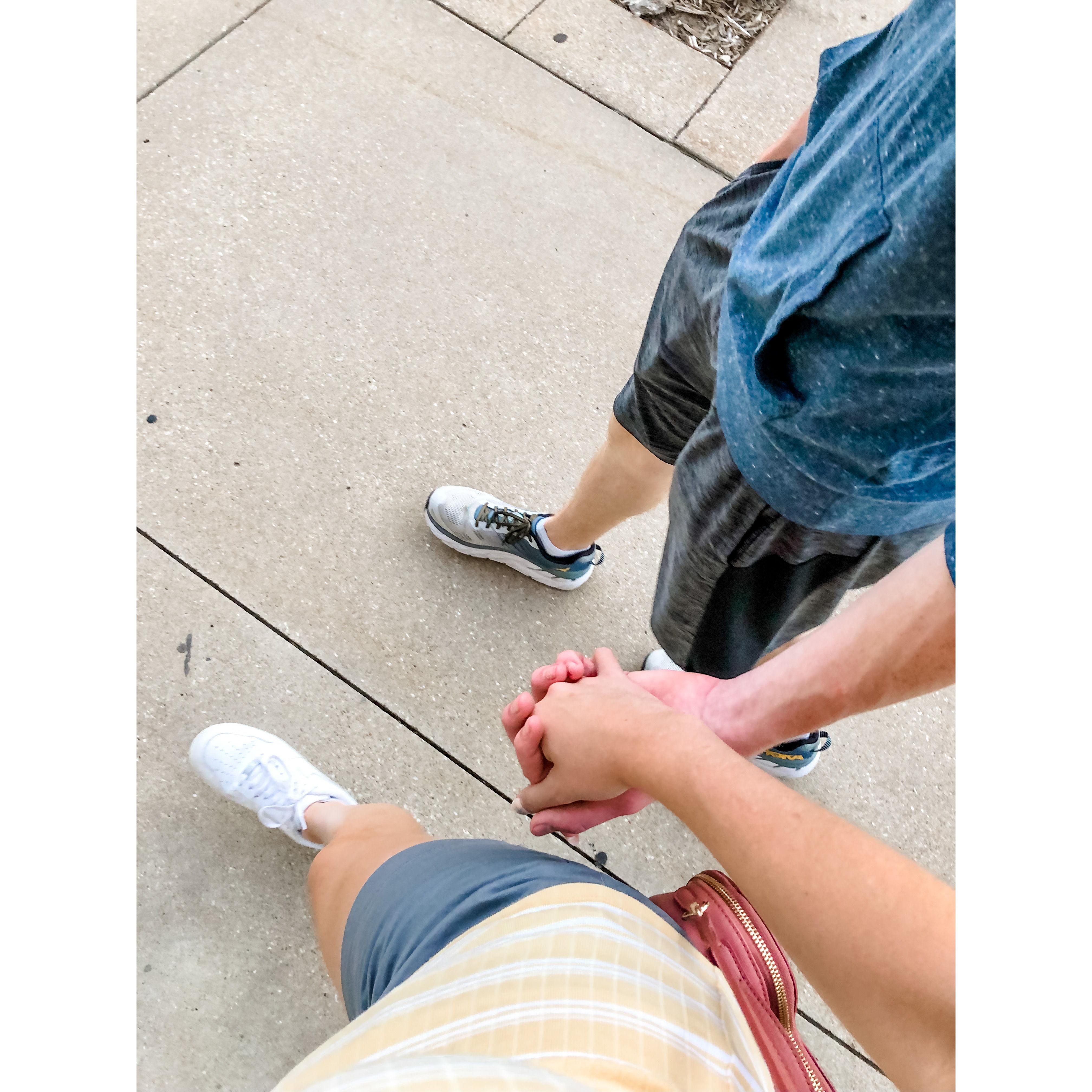 Walking in downtown Winfield, less than 1 month of dating