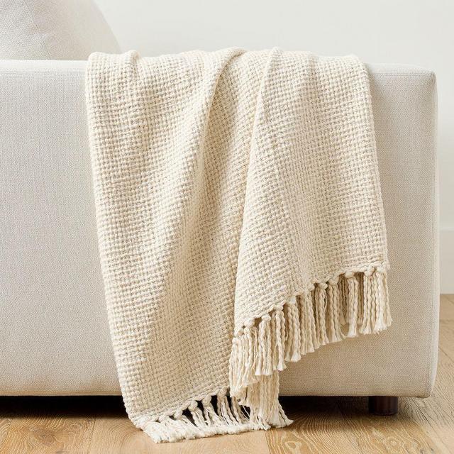 Stella Cotton Woven Throw, 50x60 Inches, Ivory