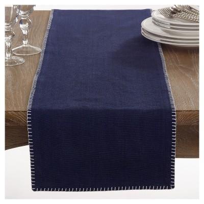 Navy Blue Celena Whip Stitched Design Table Runner (13"x72")- Saro Lifestyle&#174;