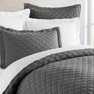 Belgian Flax Linen Diamond Quilt & Sham - Blue Chambray