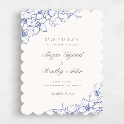 Blue Scalloped Wedding Save the Date - Painaa Portrait