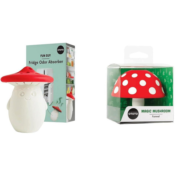 OTOTO Fun Guy Fridge Deodorizer + Big Mushroom Funnels for Filling Bottles (Bundle of 2)