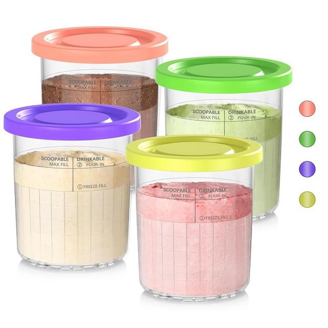 Omnikit Pint Containers Replacement for Ninja Creami Deluxe Pints and Lids - 4 pack, 24OZ XL Cups Compatible with Ninja Creami 11-in-1 Ice Cream Maker NC500 NC501 Series