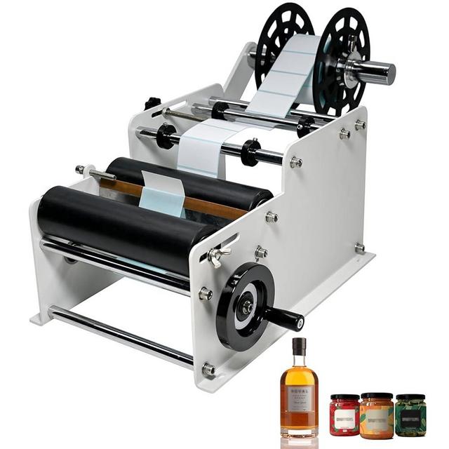 Crenicelif Manual Bottle Labeling Machine, Bottle Label Applicator Adjustable Manual Round Labeling Machine for Bottle Diameter 0.78-4.72 in (White 1 Pack)