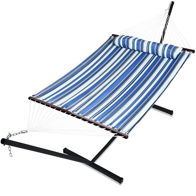 HENG FENG Double Hammock with Stand Included Outdoor Hammocks with Hardwood Spreader Bar,Max 475lbs Capacity，Catalina Beach