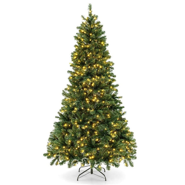 GOLFAME 6FT Pre-Lit Artificial Christmas Tree, Decorative Hinged Xmas Tree with 560 LED Lights, 821 Branch Tips, Upgraded Metal Stand, Christmas Holiday Tree for Home Office Party