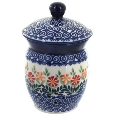 Blue Rose Polish Pottery Garden Bouquet Garlic Keeper