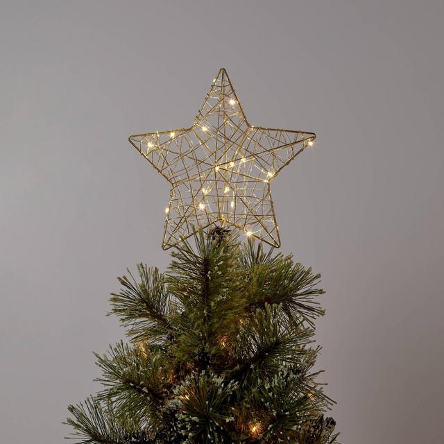 10" Lit Gold Wire Wrapped Star Christmas Tree Topper Warm White Dewdrop Lights - Wondershop™