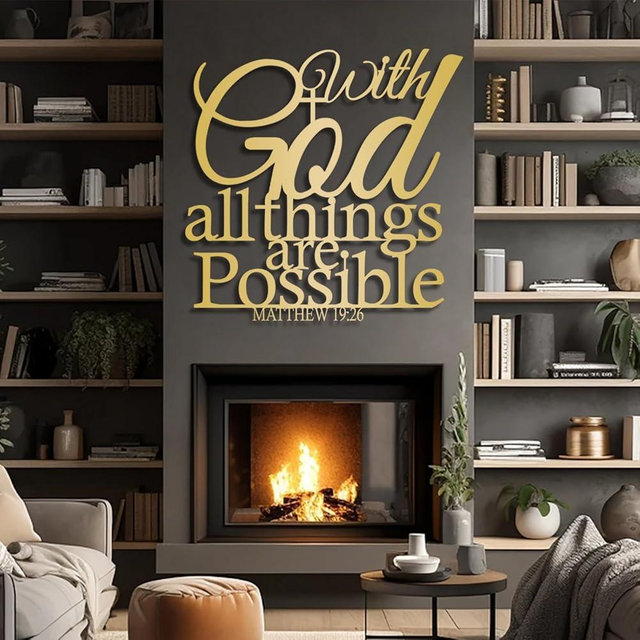 Yemwot Metal Bible Verses Wall Decor, With God All Things are Possible Metal Wall Decor, Bible Verses Art, Christian Art, Living Room, Bedroom (17"x 18"| 45x48cm, Gold)