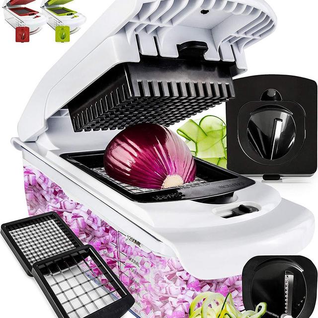 Fullstar Vegetable Chopper - Spiralizer Vegetable Slicer - Onion Chopper with Container - Pro Food Chopper - Slicer Dicer Cutter - 4 Blades