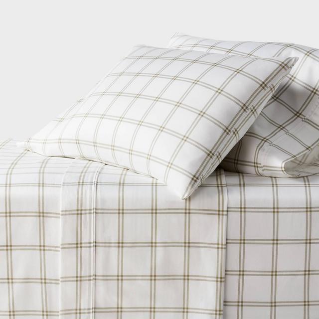 Queen 400 Thread Count Performance Sheet Set Green Plaid - Threshold™