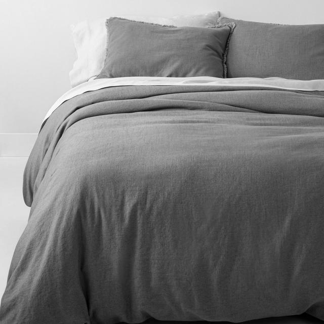 Full/Queen Heavyweight Linen Blend Duvet Cover & Sham Set Dark Gray - Casaluna™