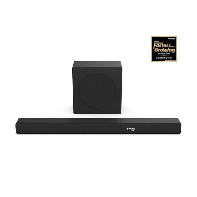 Hisense AX3100Q 3.1Ch Sound Bar with Wireless Subwoofer, Dolby Atmos, DTS:X, Bluetooth 5.3, Roku TV Ready, HDMI/AUX/ARC/Optical/USB, EzPlay, Ez UP, 7 EQ Modes