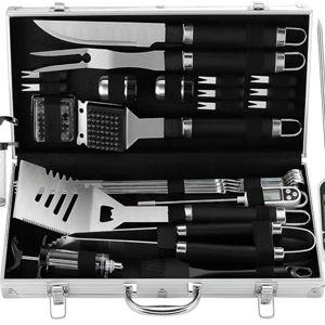 Grilljoy 24PCS BBQ Grill Tools Set with Meat Thermometer and Injector - Extra Thick Stainless Steel Fork, Spatula& Tongs - Complete BBQ Accessories in Aluminum Case - Perfect Grill Gifts for Men