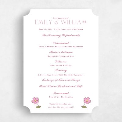 White Ticket Wedding Program - Aria