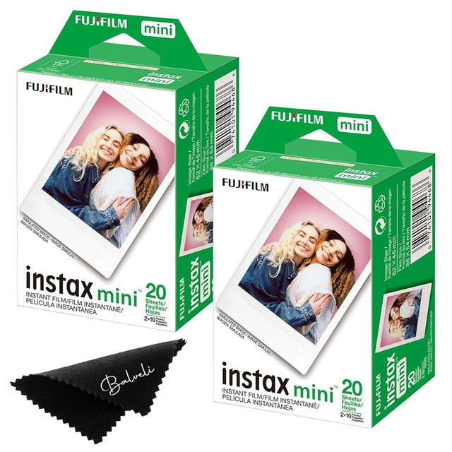 Fujifilm Instant Mini Film Two Instant Film Twin Packs - 40 EXP Total, ISO 800, Compatible to Mini Evo, Mini 12, Mini 11, Mini 40 Bundeld with Premium Balveli Microfiber Cloth