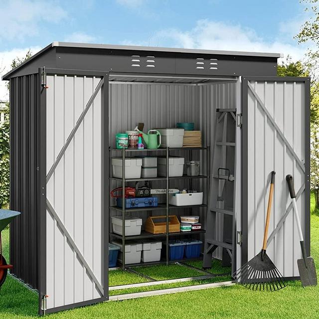 Gizoon 6' x 4' Outdoor Storage Shed with Double Lockable Doors, Anti-Corrosion Metal Garden Shed with Base Frame, Waterproof Shed Outdoor Storage Clearance for Backyard Patio Lawn-Grey