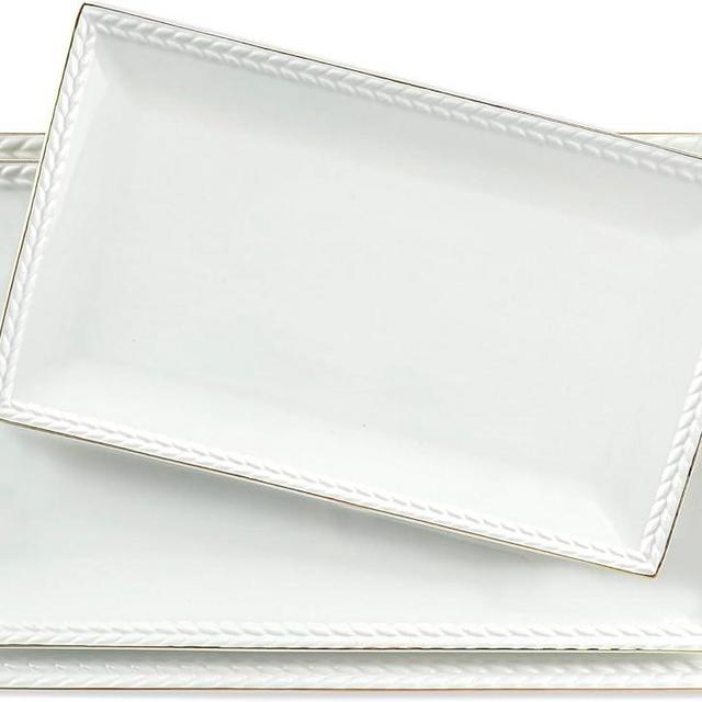 Kassel Ceramic Serving Platter Set | 16”/14”/12” Rectangular Serving Trays for Entertaining at Parties and Weddings | Oven Safe XL Serving Trays for Tacos, Steak, and Cake