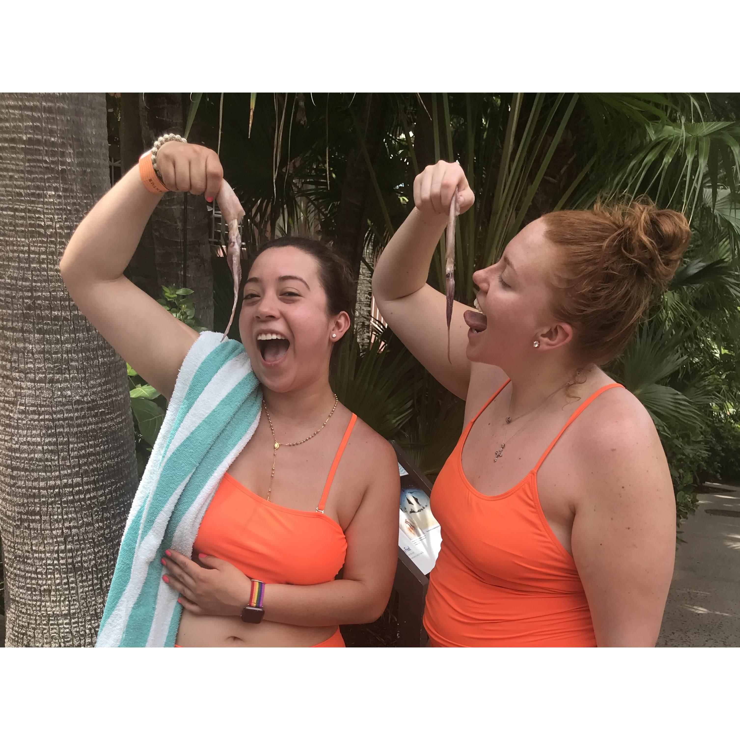 June 2019: We decided to save some food for ourselves after feeding the sting rays in Bahamas at the Atlantis
