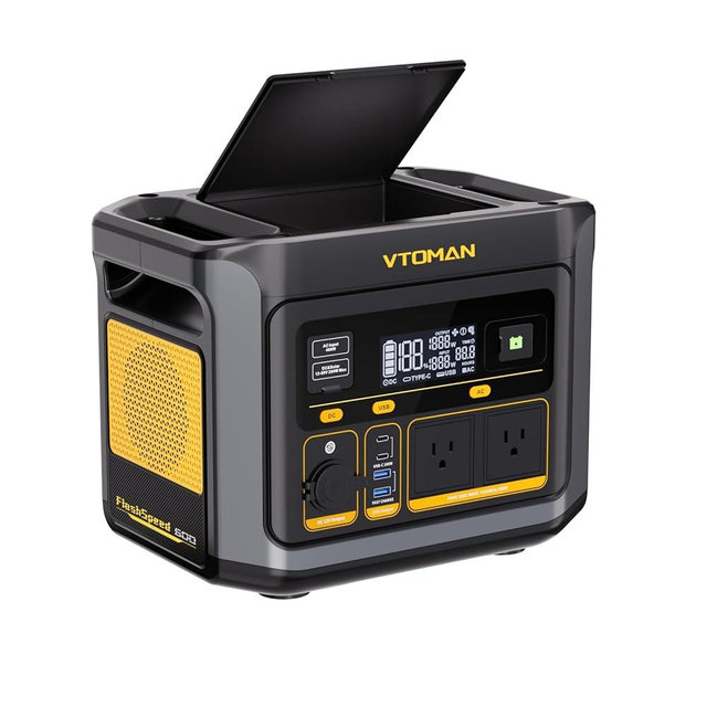 VTOMAN FlashSpeed 600 Portable Power Station 499Wh 600W (Peak 1200W), Full Charge in 70 Min LiFePO4 Battery Solar Generator for Home Backup, RVs, Power Outages, and Outdoor Camping
