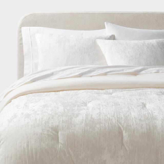 3pc King Luxe Distressed Crinkle Velvet Comforter and Sham Set Ivory - Threshold™
