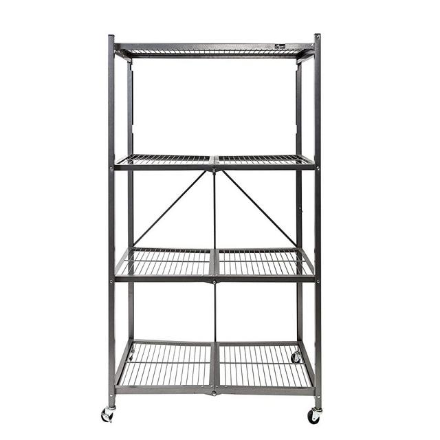 Origami 4-Shelf Foldable Storage Shelves | for Garage Kitchen Bakers Closet, Metal Wire, Collapsible Organizer Rack, Holds up to 1000 pounds, Powder-Coated Steel, Heavy Duty | Pewter