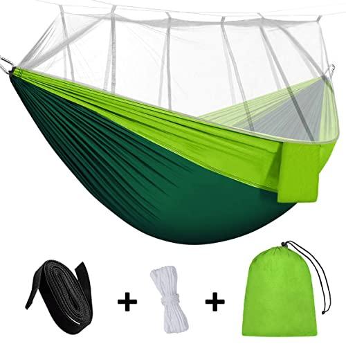 Rusee Camping Hammock, Mosquito Net Outdoor Hammock Travel Bed Lightweight Parachute Fabric Double Hammock for Indoor, Camping, Hiking, Backpacking, Backyard