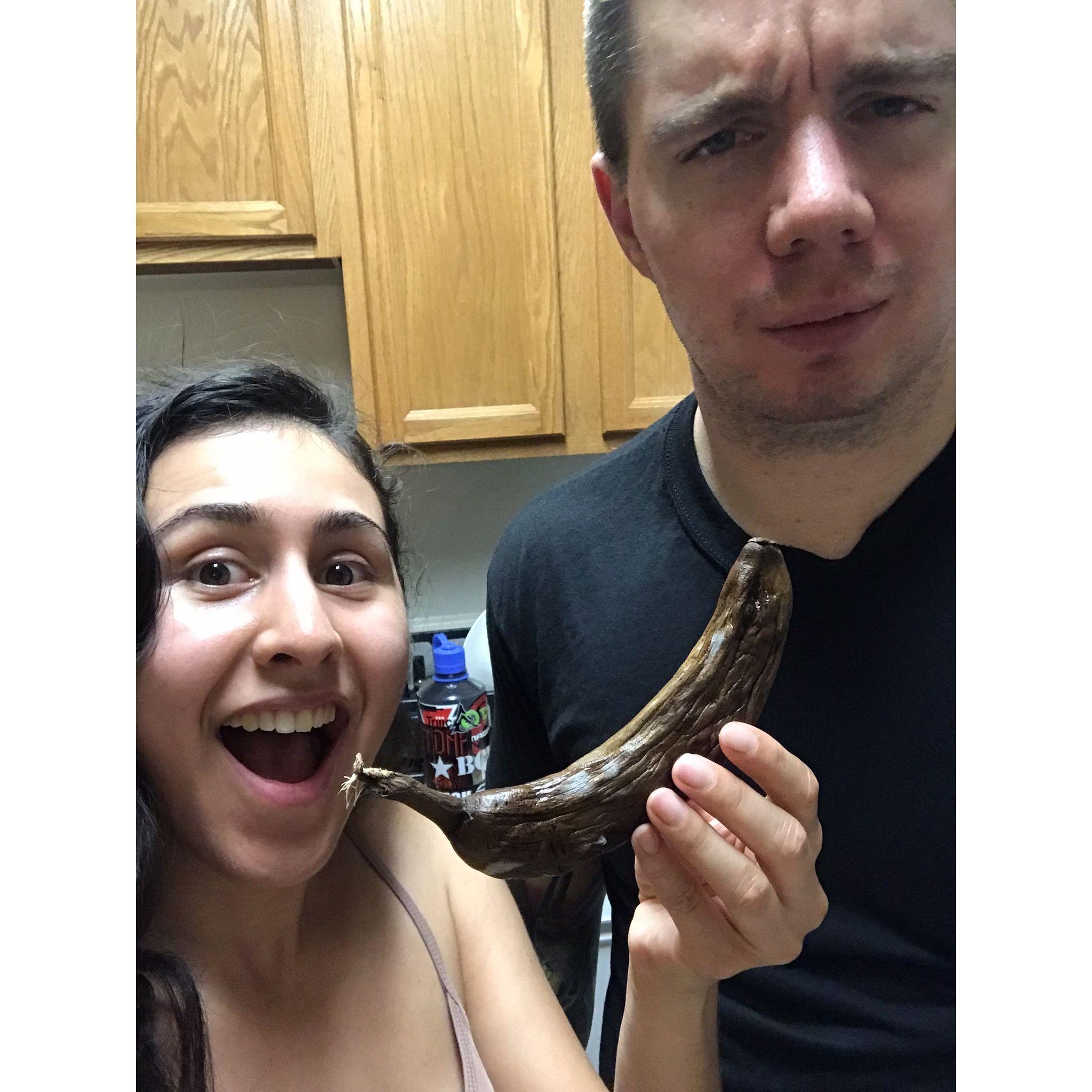 Xiomara tried to save a very ripe banana in the freezer and forgot about it. We decided it would stay in our freezer until we moved away from Fairfax, VA.