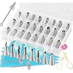 Kootek 42 Pieces Cake Decorating Supplies Kit with 36 Icing Tips, 2 Silicone Pastry Bags, 2 Flower Nails, 2 Reusable Plastic Couplers Baking Supplies Frosting Tools Set for Cupcakes Cookies