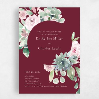 Burgundy, Red Wedding Invitation - Cricket Corner