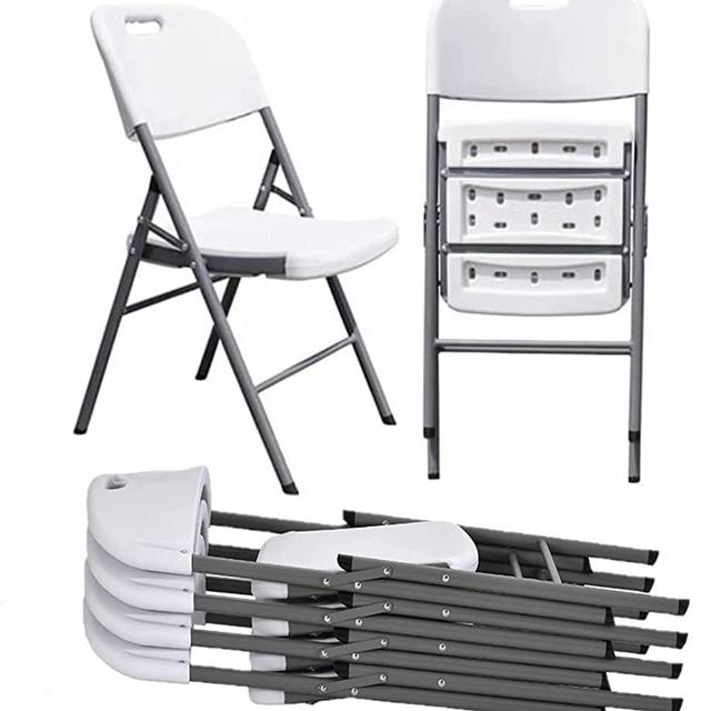 Folding Plastic Chair Commercial Grade Contoured, Two-Tier Molded Seat & Back Stackable Indoor Outdoor, Steel Frame, Heavy Duty, Used for Party, Garden, Patio, Dining, Wedding, Camping, 4 Pack
