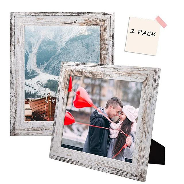 Golden State Art, Set of 2 Picture Frame - Wide Molding - Wood Grain Style - Easel for Tabletop Display, Back Hangers for Wall Display - Great for Baby Pictures, Weddings, Portraits (8x10, White)