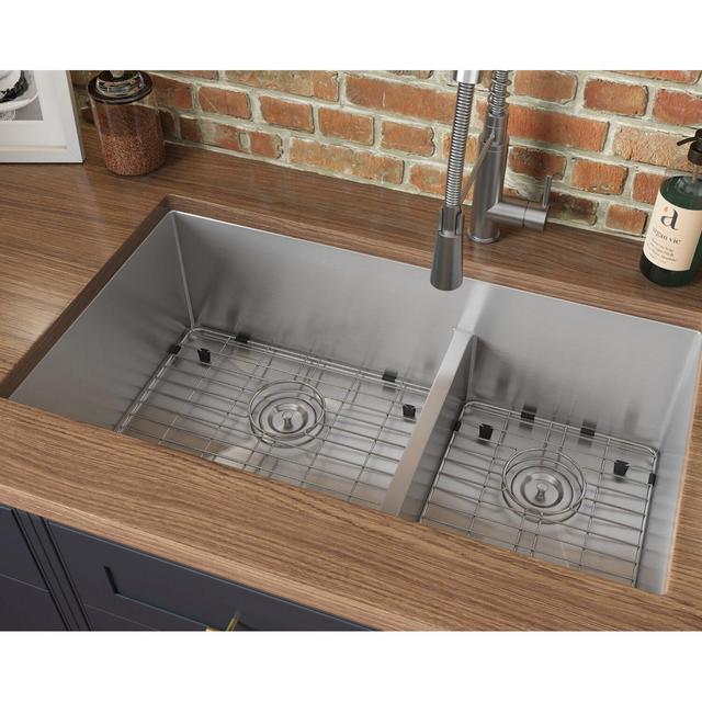 Tirana Low Aqua 33" L x 19" W Double Basin Undermount Kitchen Sink