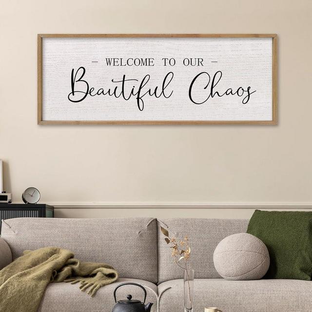 comurdyo Welcome To Our Beautiful Chaos Sign 40"X15" for Farmhouse Living Room Wall Decor Home Rustic Large Family Wood Framed Wall Art Plaque Hanging (Wood)
