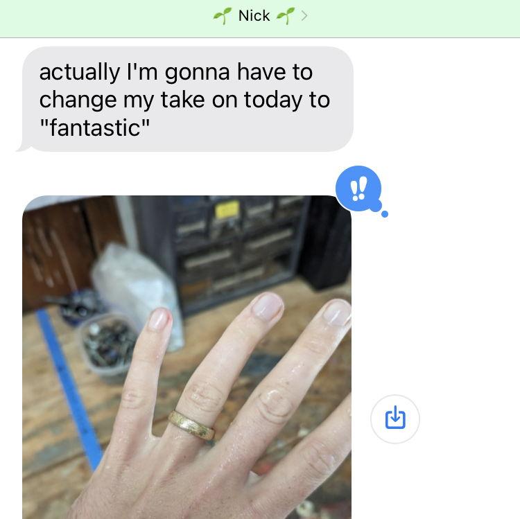 Somewhere in there, Harley proposed to Nick. Sometime not long after that, Nick's ring was lost in Round Lake. Sometime not long after THAT: Nick found the ring with an underwater metal detector?!!