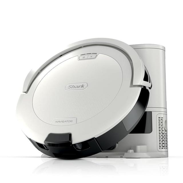 Shark Navigator Robot Vacuum with Bagless 30-Day Capacity Self-Empty Base, Powerful Suction, SmartPath Navigation, Self-Cleaning Brushroll, for Carpets & Hard Floors, White, AV2110S