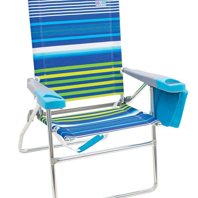 Rio Brands RIO Beach 4-Position 17" Tall Folding Beach Chair - Stripe, 17" Extended Height 4 Position Folding Beach Chair