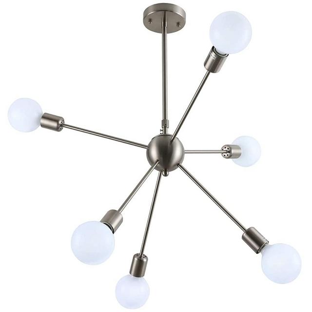 Modern Nickel Sputnik Chandelier 6-Lights Contemporary Ceiling Lighting Fixture for Dining Room Kitchen Island Bedroom Hallway