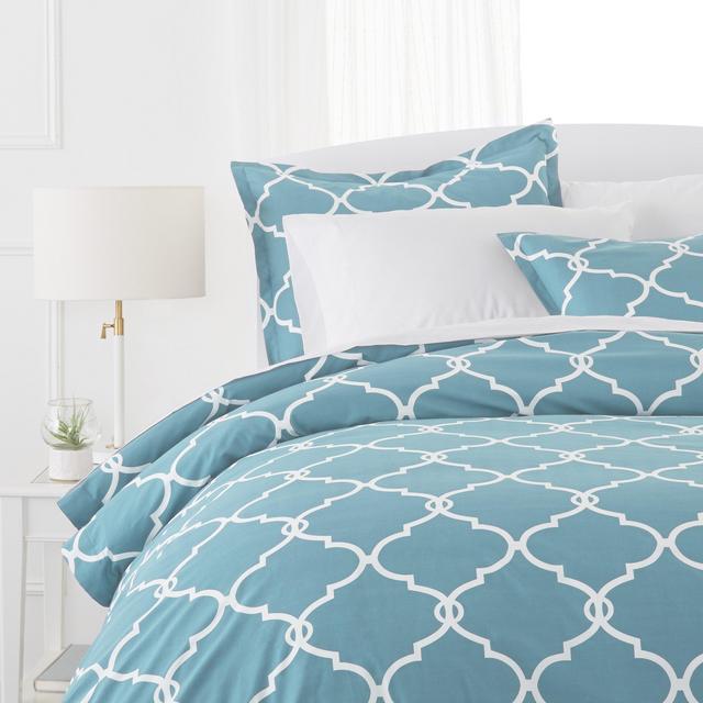 Pinzon 300-Thread-Count 100% Cotton Cool Percale Duvet Cover Set, Full/Queen, Spa Blue