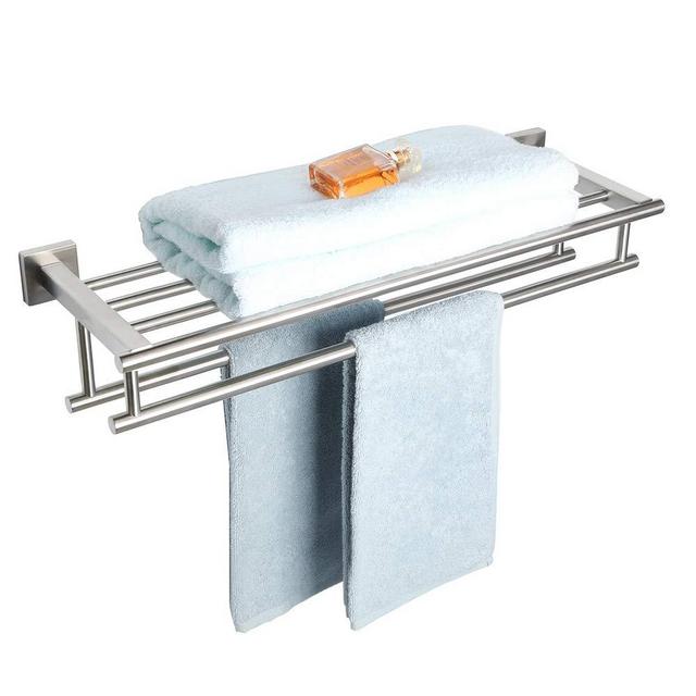 Alise GZ8000-LS Bathroom Lavatory Towel Rack Towel Shelf with Two Towel Bars Wall Mount Holder,24-Inch SUS 304 Stainless Steel Brushed Nickel