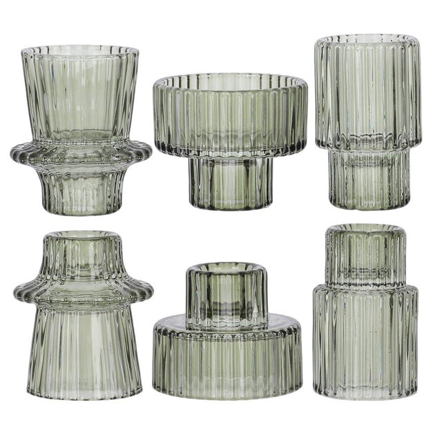 AuroTrends Fluted Glass Taper Candle Holders for Candlesticks 6Pack, Table Centerpieces -Wedding and Dinner Party Decor(Green, Set of 6)