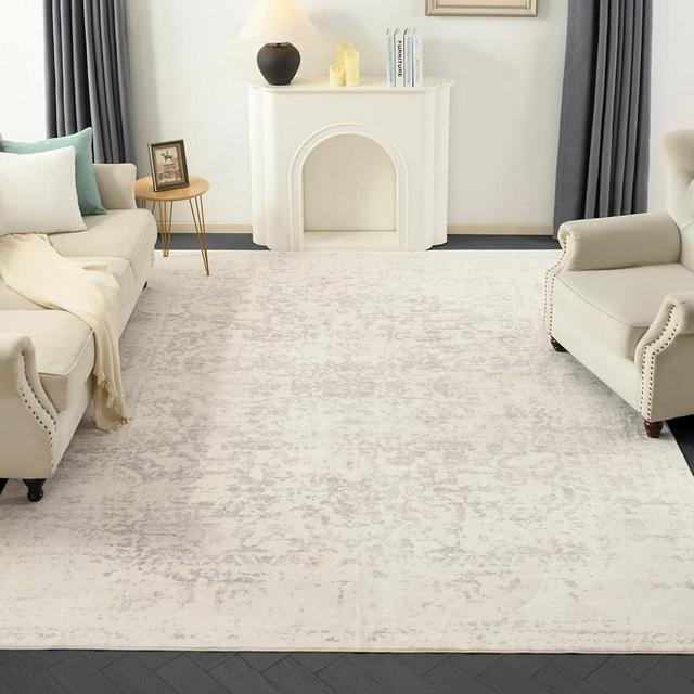DEAXLife Washable Area Rug for Living Room - Stain Resistant Urtla Thin Rugs with Non Slip Rubber Backing - Indoor Floor Carpet for Dining Room Home Office Dorm (Grey/White, 8x10 Feet)