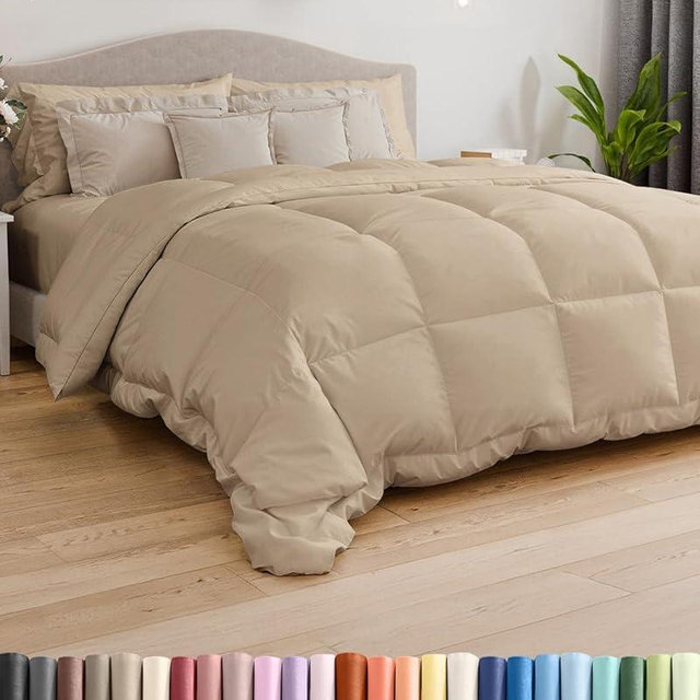 Queen Size, Cream Alternative Down Comforter - Warm and Lightweight - Luxury and Breathable Hotel Quality Bedding Set - All Season Fluffy and Cozy Oversized Cooling Microfiber Duvet Insert Comforter