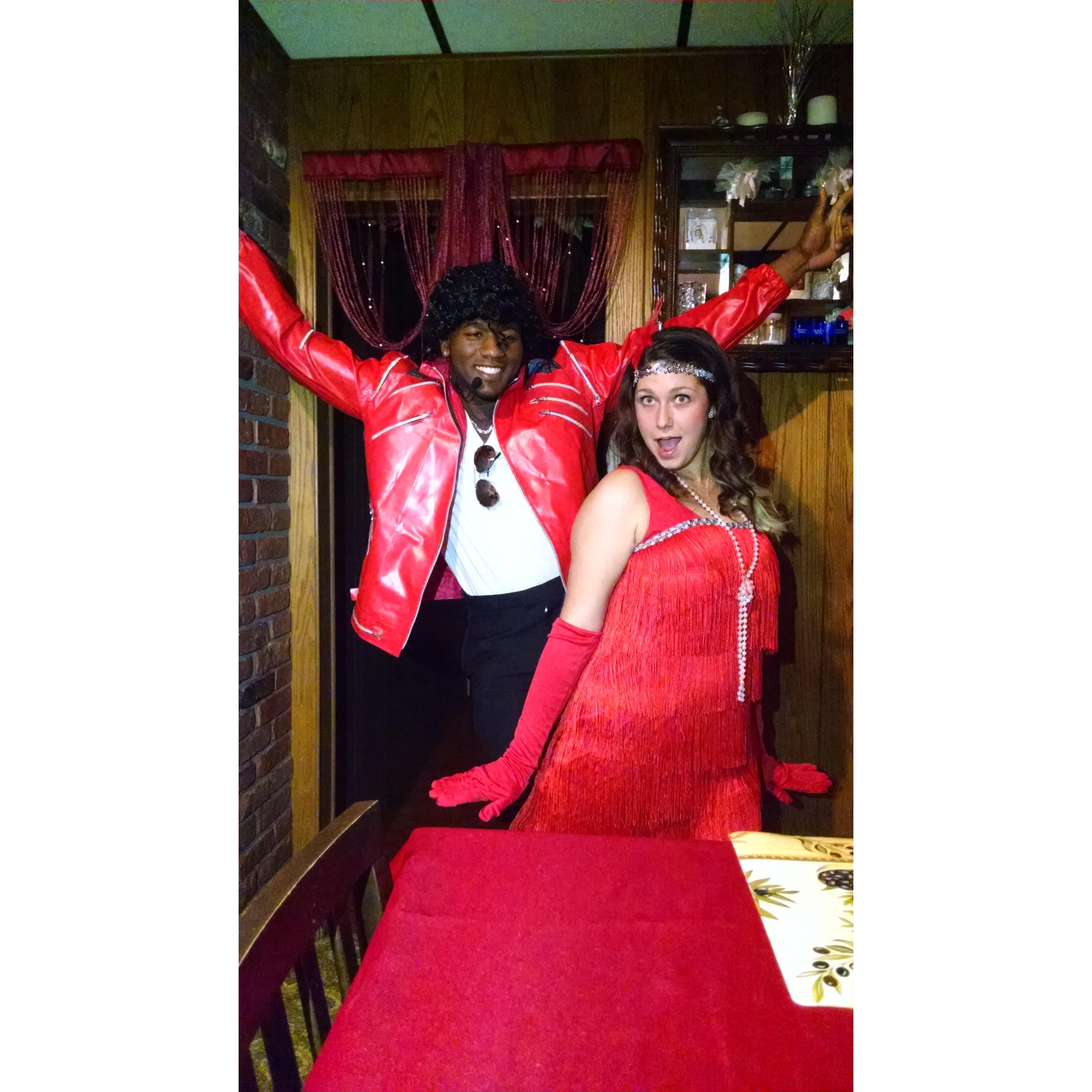 All dressed up like Michael and a back up dancer!