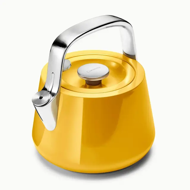 Caraway Home 64oz Whistling Tea Kettle Marigold: Non-Toxic Stovetop Teapot, Stainless Steel Handle & Lid
