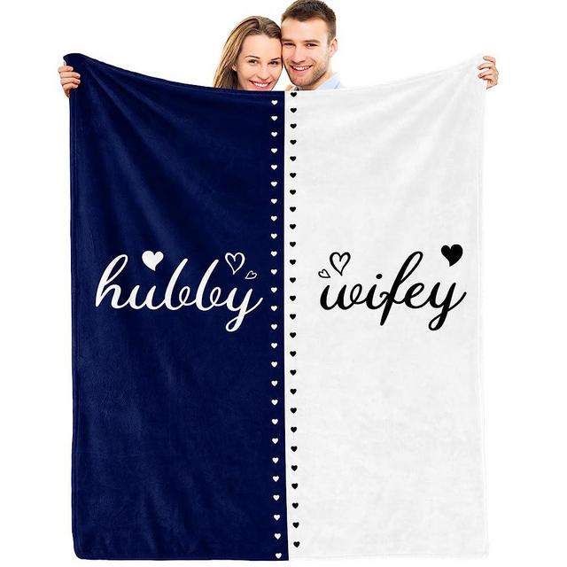 Hubby and Wifey Blanket Wedding Gifts For Couples - Unique Bridal Shower Mr and Mrs Gifts Bride To Be Gifts His And Her for Newlywed Christmas Anniversary Married Gifts （60"x50" Blue and White)