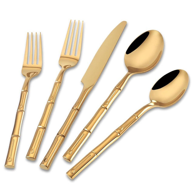 DEACORY Silverware Set Gold Bamboo Pattern Handle Flatware Set, 60-Piece Stainless Steel Cutlery Set Service for 12