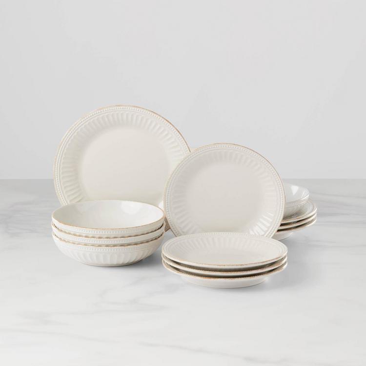 Lenox, French Perle Groove 12-Piece Dinnerware Set, Service for 4