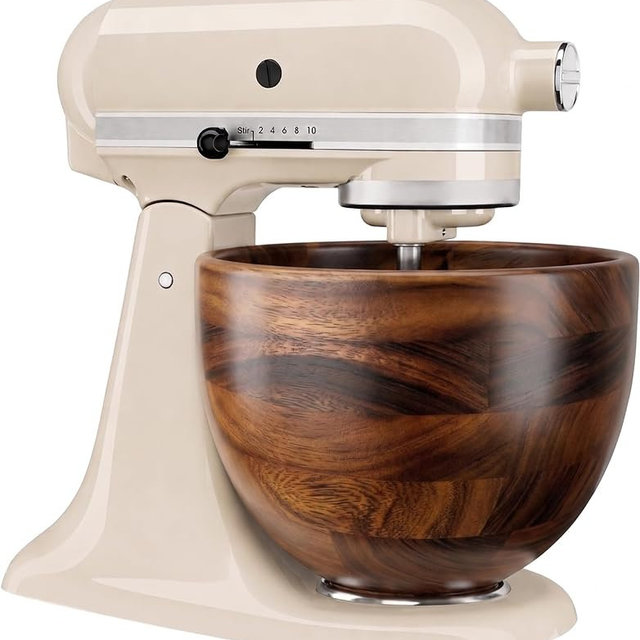 Premium Solid Walnut Wood Mixing Bowl, Compatible with KitchenAid 4.5 & 5 QT Tilt-Head Stand Mixer, Wooden Mixing Bowls for Mixer with Stainless Steel Locking Base, A Thoughtful Gift for Mixer Owners
