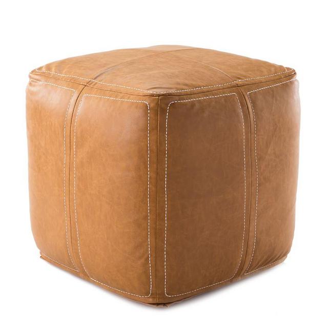 Faux Leather Woven Pouf, 18" x 18" x 18", Camel